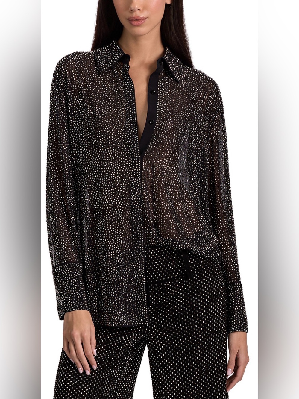 Alice + Olivia Finely Embellished Semi-Sheer Oversized Shirt
